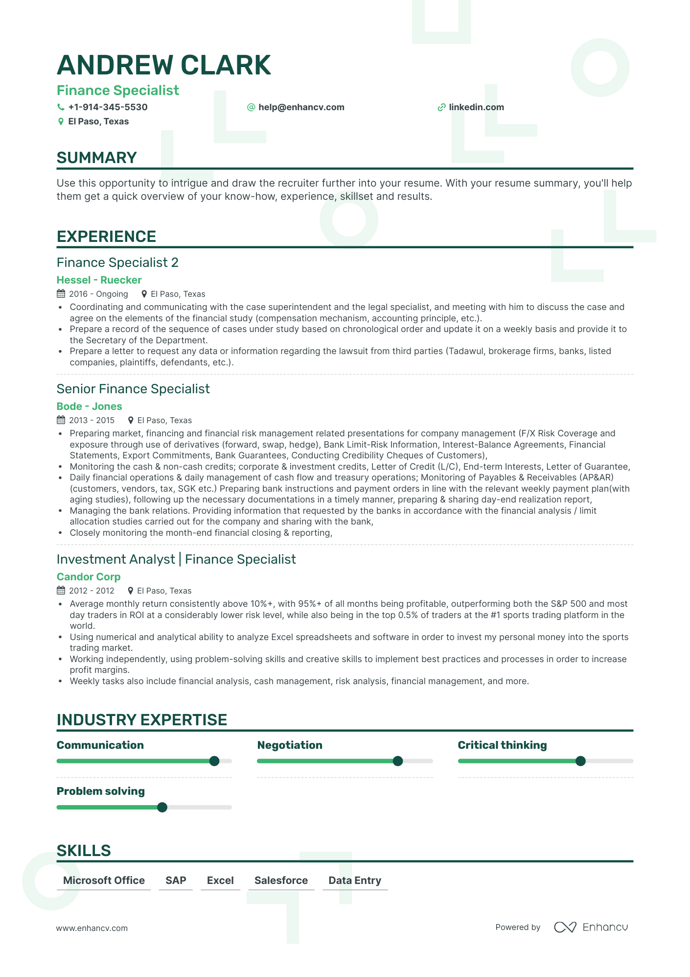 Finance Specialist Resume Examples Guide For 2023 Layout Skills Keywords Job Description